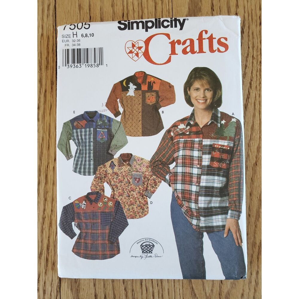 Simplicity 7505 Pattern Womens sz 6 - 10 Patchwork Collared Button Shirt New